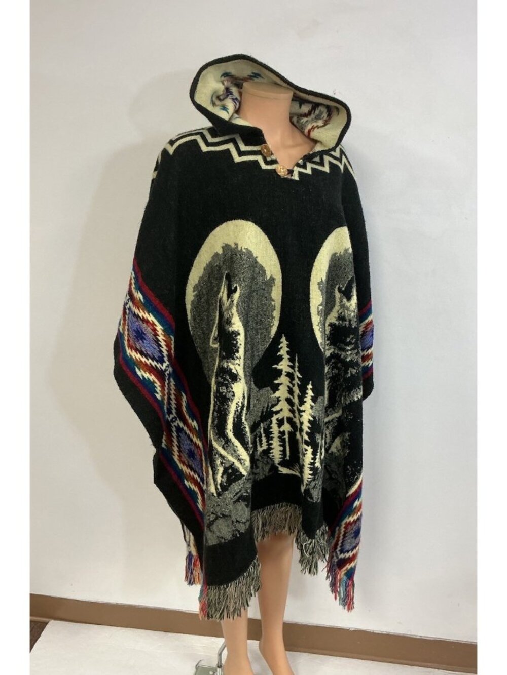Alpaca Poncho Hand Made Ecuador Long Coat Cape Womens One Size